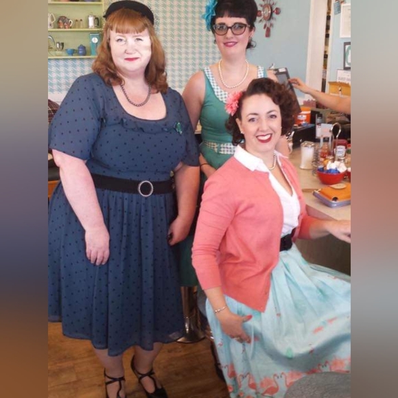 Eshakti Teal Georgette Dress with Black Polka Dots and Flutter Sleeves Size 26 - Picture 6 of 6